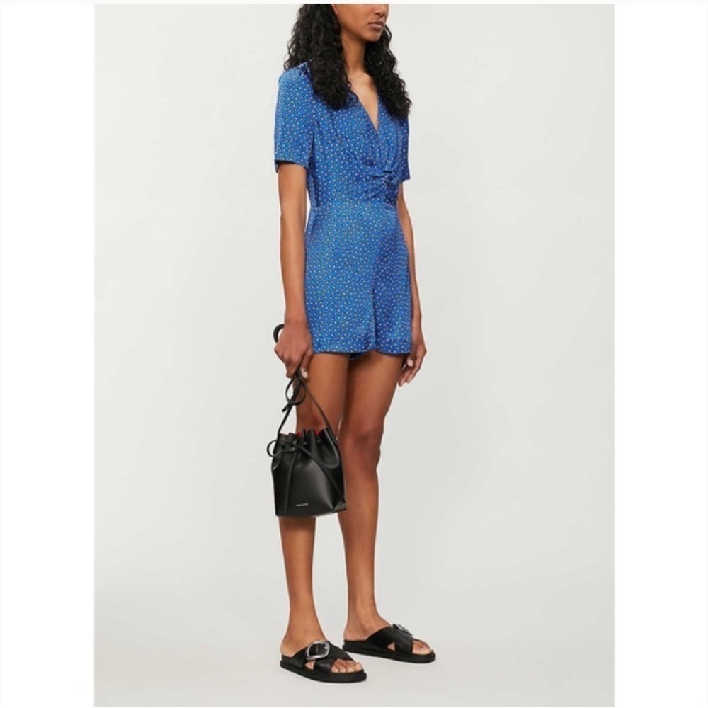 Maje Ilona Playsuit Leopard Print Satin V-Neck Ruched Front Romper size 38